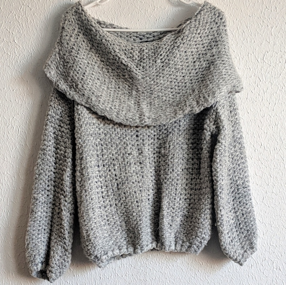 Grey fold over off the shoulder sweater